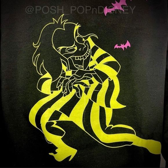 RETRO BEETLEJUICE & LYDIA UNISEX SWEATSHIRT PURPLE BATS 🦇 & SKELETONS 💀 - Picture 2 of 6